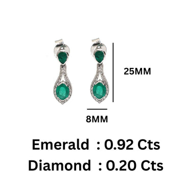 Oval & Pear Cut Emerald Halo Drop Earrings Gold