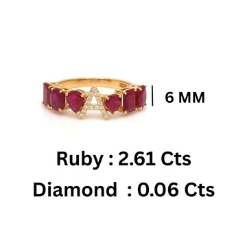 Gold Ruby & Diamond Initial 'A' Ring | Personalized Letter Ruby Ring Gold