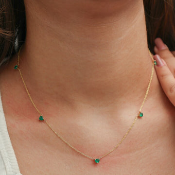 Emerald Heart Bezel Set Charms Necklace