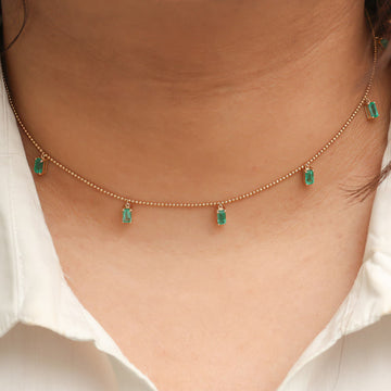 Emerald Ball Chain Octagon Necklace