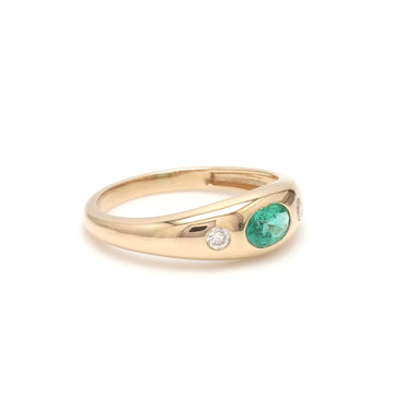 Emerald Oval Round Diamond Mini Chunky Ring