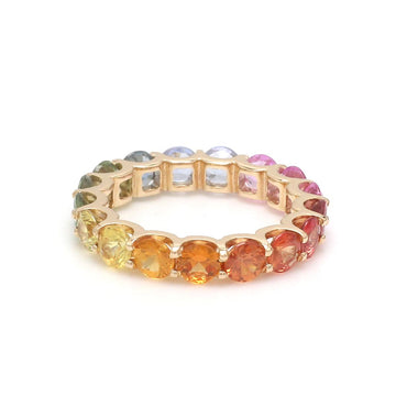 Rainbow Sapphire Round U-Prong Ring