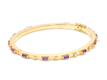 Purple Sapphire & Diamond Baguette Bangle – Solid Gold Bracelet