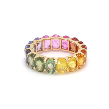 Rainbow Sapphire Oval U Shape Prong Ring