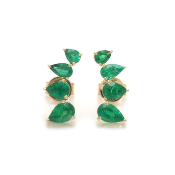 Pear-Shaped Emerald Climber Earrings in Solid Gold