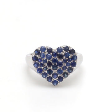 Blue Sapphire Heart Pave Set Ring