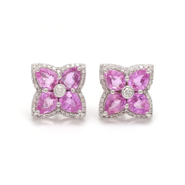 Pink Sapphire Diamond Pear Earring Studs