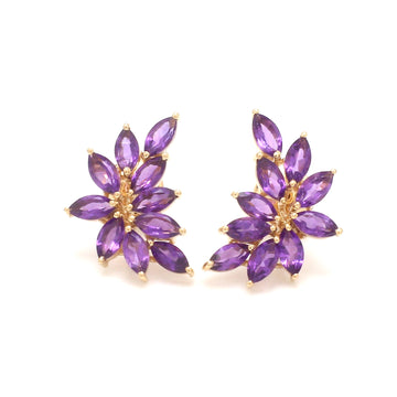 Amethyst Floral Cluster Earrings in Gold – Marquise Cut Purple Gemstone Statement Jewelry