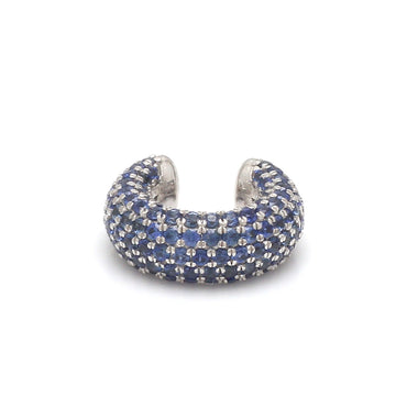 Blue Sapphire Pavé Ear Cuff in 14k White Gold – Non-Pierced Statement Earring | Jewelspark