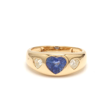 Blue Sapphire Heart and Diamond Chunky Ring