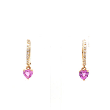 Pink Sapphire Heart Mini Huggie Earrings