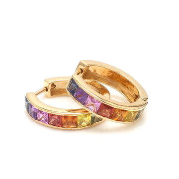 Rainbow Sapphire Princess Cut Mini Hoops Earring