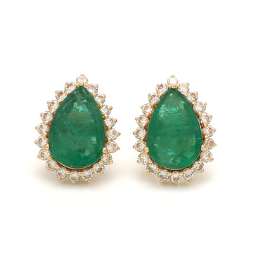 Large Emerald Diamond Halo Earrings | Pear-Shaped Studs in 14K 18K Solid Gold | Luxury Statement Jewelry by Jewels Park