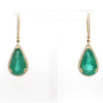 Emerald Pear Cut Diamond Halo Earrings