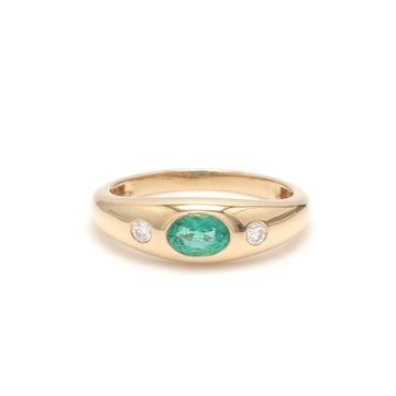 Emerald Oval Round Diamond Mini Chunky Ring