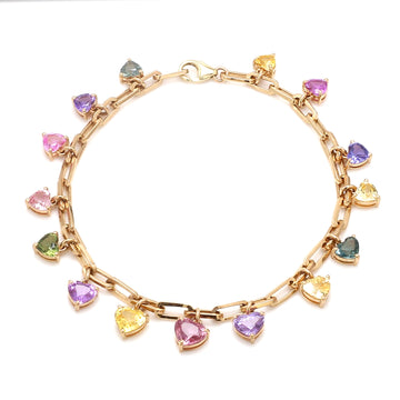 Rainbow Sapphire Heart Charms Bracelet