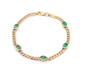 Emerald Cuban Chain Bracelet Gold | Oval Gemstone Link Bracelet