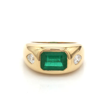 Emerald and Diamond Gypsy Ring | 14K 18K Yellow Gold Statement Band