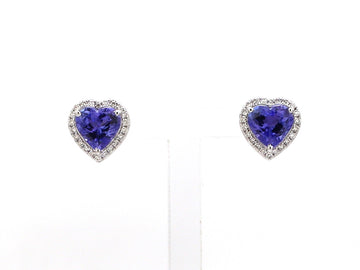 Tanzanite Heart Diamond Stud Earrings in 14K 18K White Gold – December Birthstone