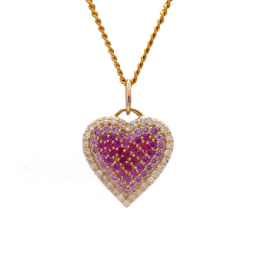 Pink Sapphire With Diamond Heart Pendant