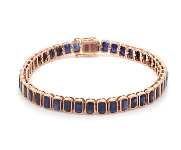 Blue Sapphire Emerald Cut Bezel Set Tennis Bracelet