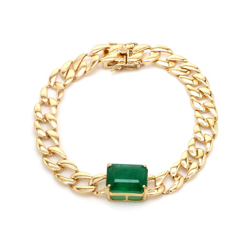 Emerald Big Octagon Cuban Chain Bracelet