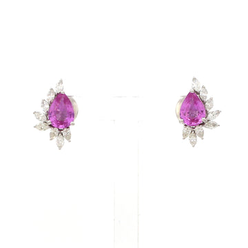 Pink Sapphire and Diamond Cluster Earrings Gold – Pear Shape Studs