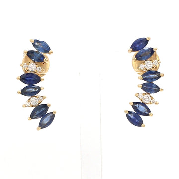 Blue Sapphire & Diamond Climber Earrings Gold | Jewels Park