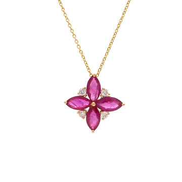 Ruby Floral Shape Diamond Pendant Gold