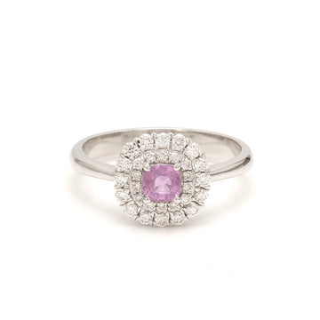 Pink Sapphire Cushion Double Halo Ring gold | Jewels Park