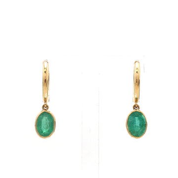 Emerald Oval Bezel Set Mini Earrings