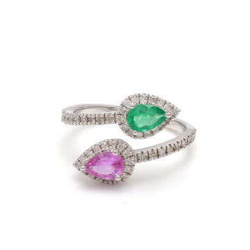 Emerald Pink Sapphire Diamond Pear Ring