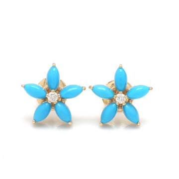 Turquoise Flower Stud Earrings in 14k Solid Gold with Diamond Center – Floral Gemstone Earrings | Jewelspark