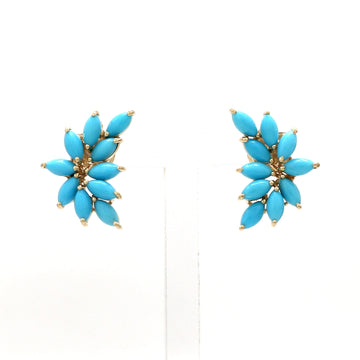 Turquoise Marquise Climber Earrings | 14K 18K Solid Gold | Jewels Park