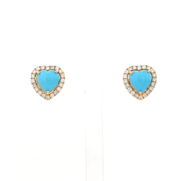 Turquoise Heart Diamond Halo Earrings Gold | Turquoise Heart Cabochon Studs