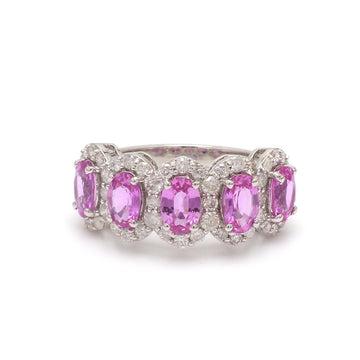 Pink Sapphire Oval Diamond Five Stone Ring