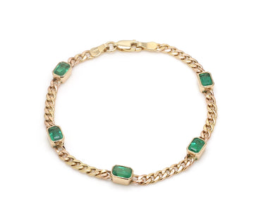 Emerald Gold Bracelet – Solid Gold Cuban Chain with Emerald Cuts