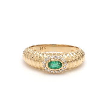 Emerald Diamond Halo Dome Ring Gold | Oval Emerald Vintage Dome Band