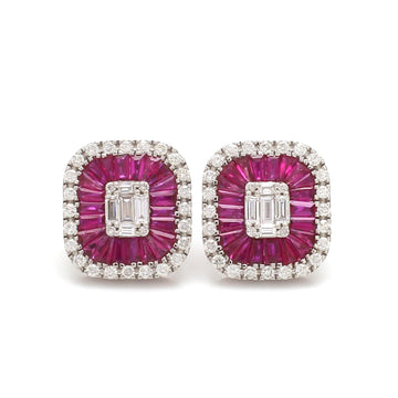Ruby and Diamond Halo Stud Earrings in Gold