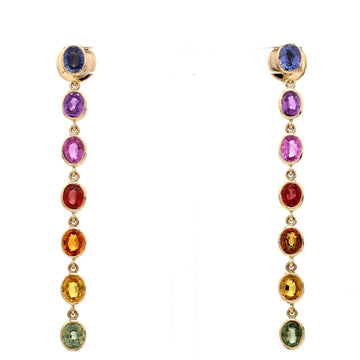 Rainbow Sapphire Bezel Set Oval Link Earrings
