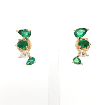 Emerald & Diamond Climber Earrings Gold – Modern Emerald Earrings Gold
