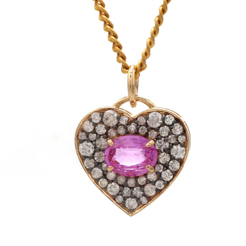 Pink Sapphire Oval Diamond Heart Shape Black Pendant