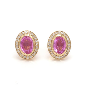 Pink Sapphire Bezel Set Oval Shape Diamond Studs