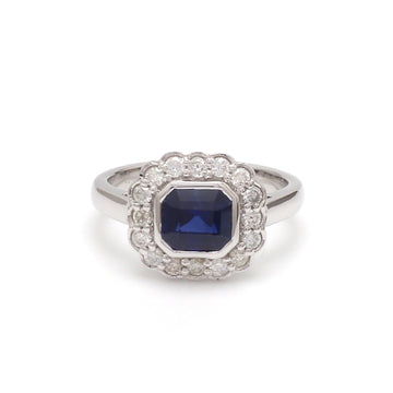 Blue Sapphire East West Diamond Antique Ring