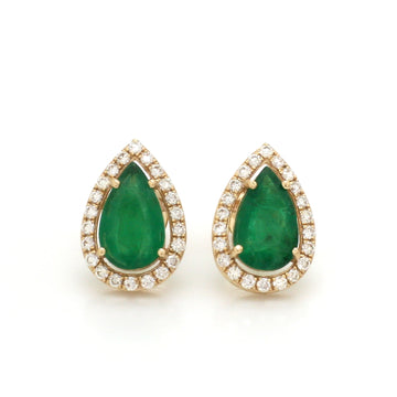 Teardrop Emerald Diamond Earrings | 14K 18K Solid Gold Studs