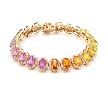 Rainbow Sapphire Oval Diamond Tennis Bracelet