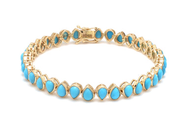 Turquoise Pear Cabochon Upside Down Tennis Bracelet Gold