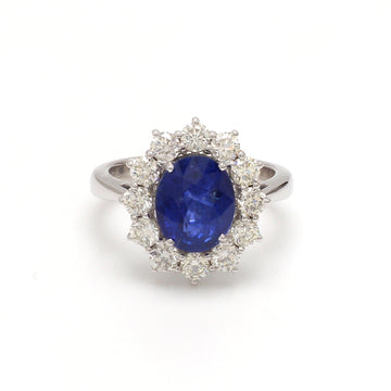 Blue Sapphire Diamond Cluster Ring