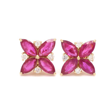Ruby Oval Diamond Floral Earring