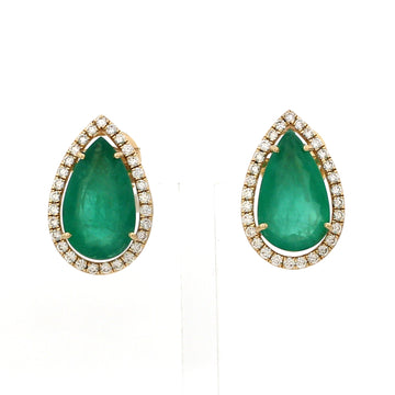Large Pear Emerald Diamond Halo Stud Earrings | 14K 18K Solid Gold